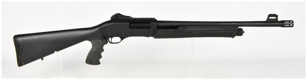 Linberta PA101TAC Pump Action Shotgun 12 Gauge with 20 Inch Barrel: This is a Linberta model PA101TAC pump-action shotgun chambered for 12 gauge 3-inch shells, featuring a 20-inch barrel terminating in a ported muzzle device marked LEAD ONLY. The firearm is built with