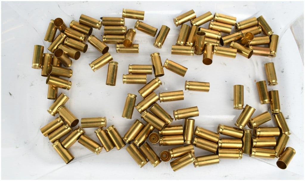 A Collection of 100 Starline .38 Super Comp Auto Brass Cartridge Casings: A collection of 100 spent ammunition cartridge casings manufactured by Starline. The casings are caliber .38 Super Comp and are constructed of yellow brass. Each casing features a rimless design. The 