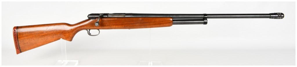 J.C. Higgins Model 583.23 Bolt-Action Shotgun 12 Gauge with 27 Inch Barrel: This J.C. Higgins Model 583.23 is a bolt-action shotgun chambered in 12 gauge for 2 3/4-inch shells. Distributed by Sears, Roebuck and Co., the firearm features a 27-inch blued steel barrel equipped w