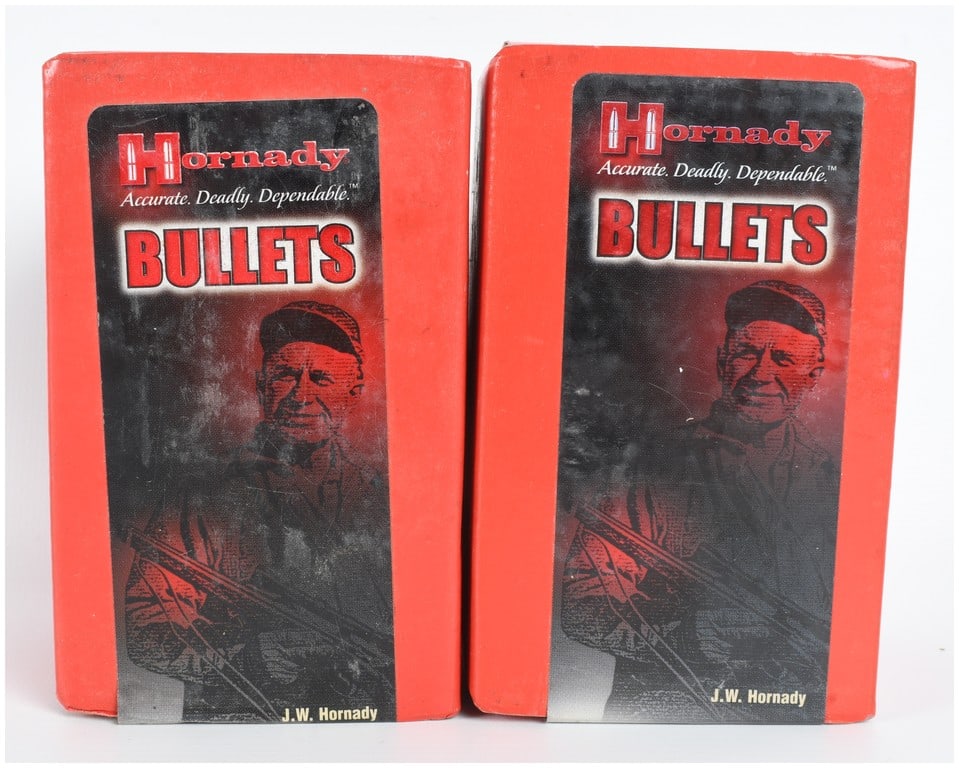A Pair of Hornady .30 Caliber Gas Checks for Cast Bullets #7070: This lot comprises a pair of box sets containing Hornady .30 caliber gas checks designed for cast bullets, product code #7070. Each box has a nominal quantity of 1000 pieces, for a total of 2000 coppe