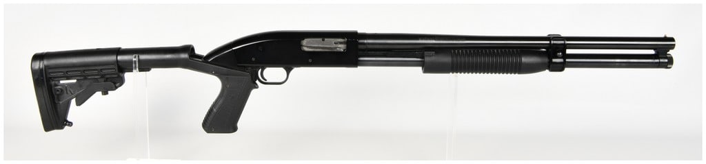 Mossberg Maverick Model 88 Pump-Action Shotgun 12 Gauge with 20 Inch Barrel: This lot features a Mossberg Maverick Model 88 pump-action shotgun chambered for 12-gauge shells. The firearm is equipped with a 20-inch cylinder bore barrel designed to accept 2 3/4 and 3 inch shells