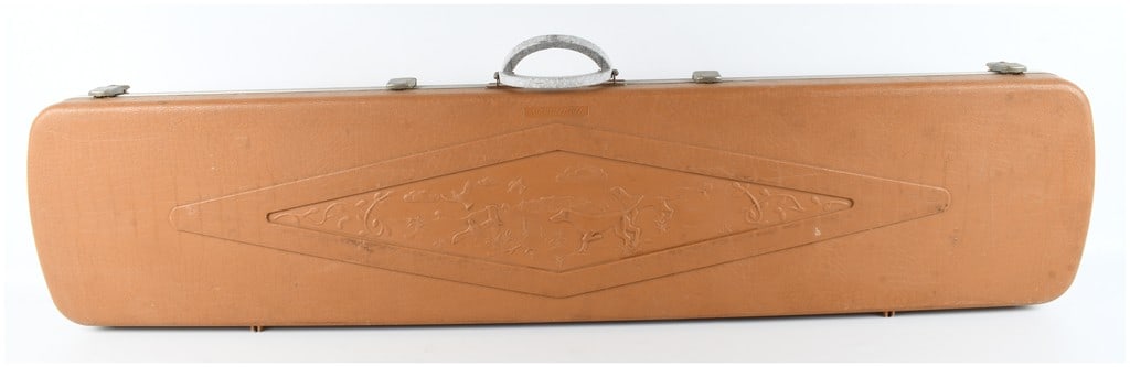 Gun Guard Hard-Shell Long Gun Case with 52 Inch Length: This is a Gun Guard hard-shell long gun case, commonly attributed to Doskocil, designed for the transport and storage of rifles or shotguns. The case is constructed from durable molded tan polymer