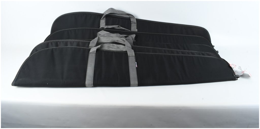 5 Allen Eldorado 46-Inch Soft Rifle Cases: A group of five Eldorado model soft-sided rifle cases manufactured by the Allen Company. Each case is constructed of black synthetic fabric with grey 1.5-inch nylon webbing wrap-around carry handles. 