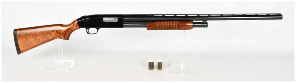 Mossberg Model 500A Pump Action Shotgun 12 Gauge with 28 Inch Barrel: This Mossberg Model 500A is a pump action shotgun chambered for 12 gauge 2 3/4 and 3 inch shells, designed for sporting and field applications. The firearm features a 28 inch blued barrel with a venti