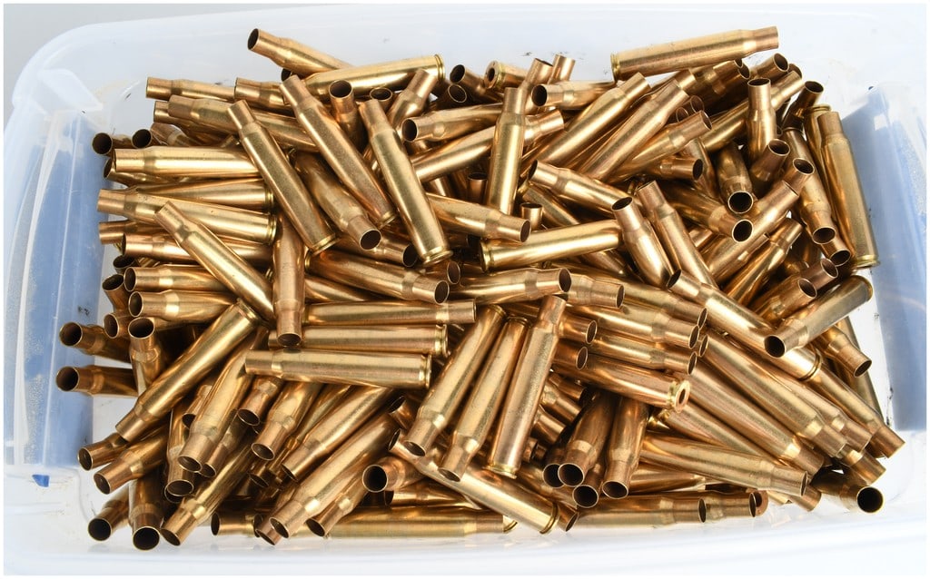A Collection of 520 Lake City 30-06 Springfield Once-Fired Brass Rifle Cartridge Casings: This lot comprises a collection of 520 spent brass rifle cartridge cases. The casings are caliber .30-06 Springfield and feature headstamps identifying them as products of the Lake City Army