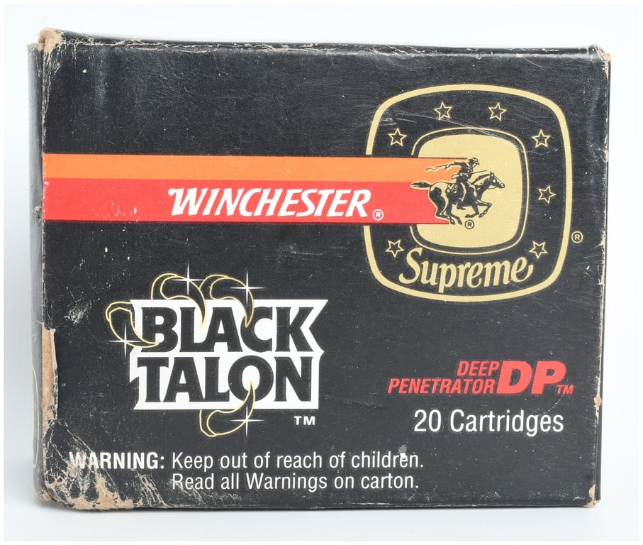 A Lot of 20 Winchester Supreme Black Talon 10mm Automatic Ammunition: This lot consists of 20 Winchester Supreme Black Talon 10mm Automatic cartridges designed for high-performance expansion and penetration. These rounds feature 200-grain SXT Supreme Expansion Technolog