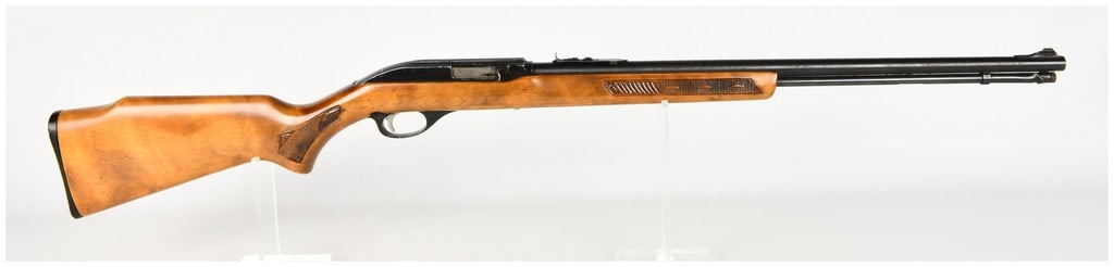 Marlin Glenfield Model 60 Semi-Automatic Rifle .22 LR with 22 Inch Barrel: This is a Glenfield Model 60 semi-automatic rifle manufactured by The Marlin Firearms Co. in North Haven, Connecticut, chambered for .22 Long Rifle. The rifle features a 22 inch blued steel barrel