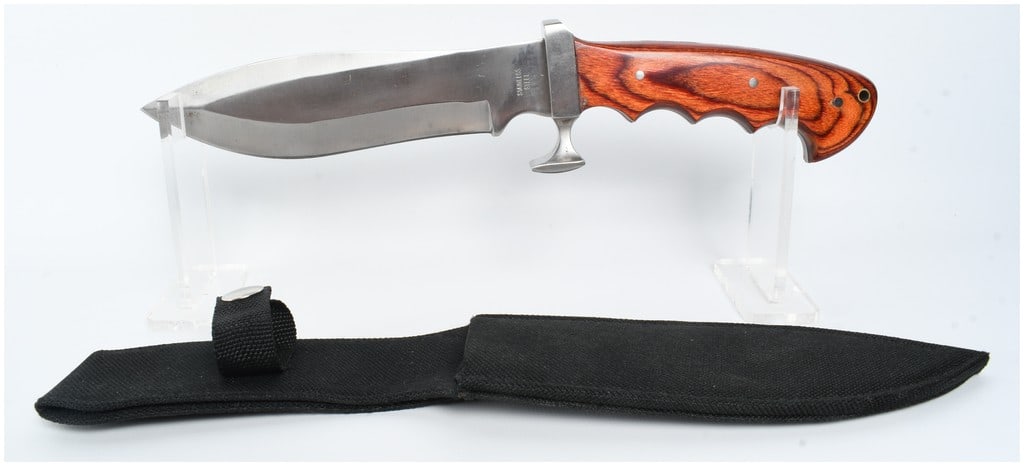 A Large Bowie Style Fixed Blade Knife with Laminated Wood Handle (1 of 7)