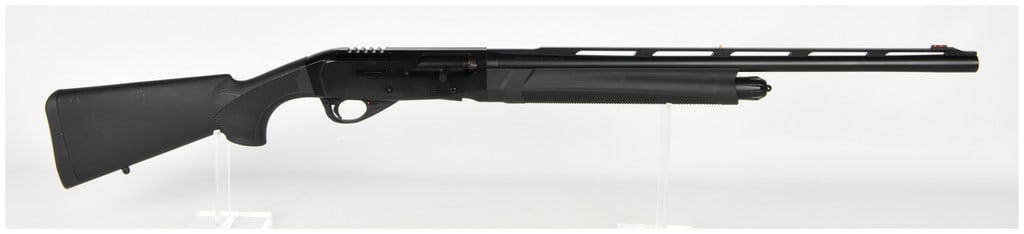 Girsan MC312 Sporting Semi-Automatic Shotgun 12 Gauge with 24 Inch Barrel: This is a semi-automatic 12-gauge shotgun chambered for 3-inch and 2 3/4-inch shells, configured for sporting use with a 24-inch barrel. The firearm features a matte black finish on the metal componen