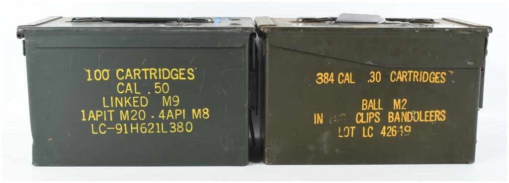 Two US Military Steel Ammunition Cans, .50 Caliber and .30 Caliber, 11x6x8 (1 of 4)