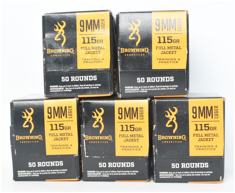 A Lot of 250 Rounds of Browning Training and Practice 9mm Luger Ammunition 115 Grain FMJ (1 of 3)