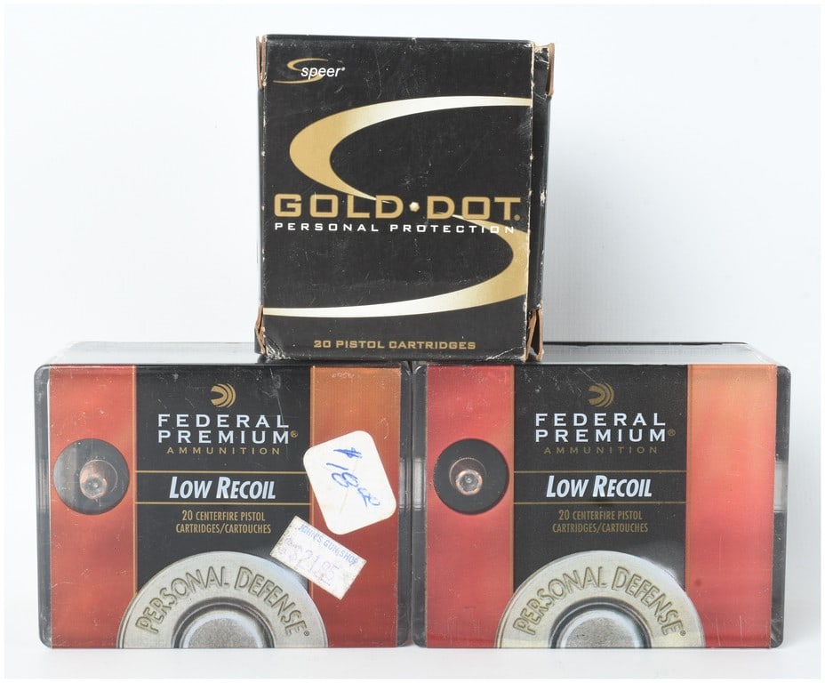 A Lot of 60 Rounds Speer Gold Dot and Federal Premium Hydra-Shok Ammunition .327 Federal Magnum: This lot consists of 60 rounds of .327 Federal Magnum centerfire ammunition intended for personal defense. The collection includes one 20-round box of Speer Gold Dot Personal Protection featuring 100-