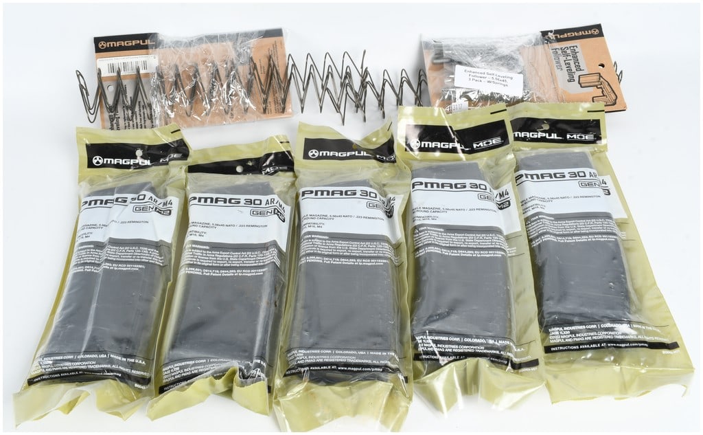 A Group of Seven Magpul PMAG 30 AR/M4 Gen M2 MOE Magazines and Enhanced Self-Leveling Follower Kits (1 of 6)