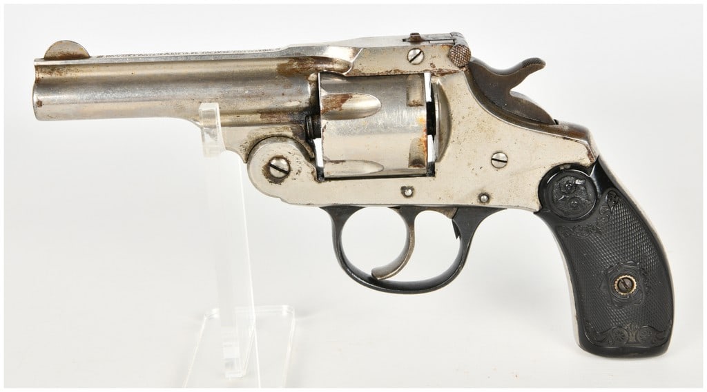 Iver Johnson Safety Automatic Second Model Double Action Revolver .32 S&W with 3 Inch Barrel Antique: This is a single Iver Johnson Safety Automatic Second Model top-break, double-action revolver chambered for the .32 S&W cartridge. Designed for concealable self-defense, this firearm features a five-s