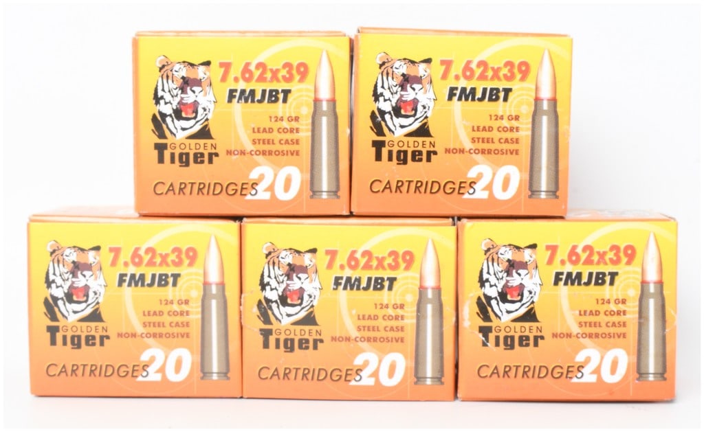 A Lot of 100 Rounds of Golden Tiger 7.62x39mm FMJBT Ammunition (1 of 3)