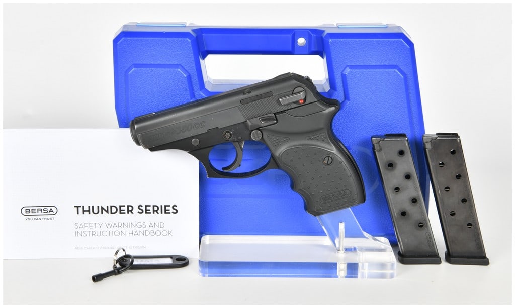 Bersa Thunder 380 CC Semi-Automatic Pistol .380 ACP with 3.2 Inch Barrel: This Bersa Thunder 380 CC is a compact semi-automatic pistol chambered in .380 ACP designed for concealed carry. It features a 3.2 inch barrel with low profile sights integrated into the slide to mini