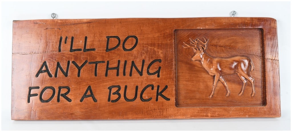 American Carved Curly Maple Novelty Wall Plaque with Deer Relief (1 of 4)