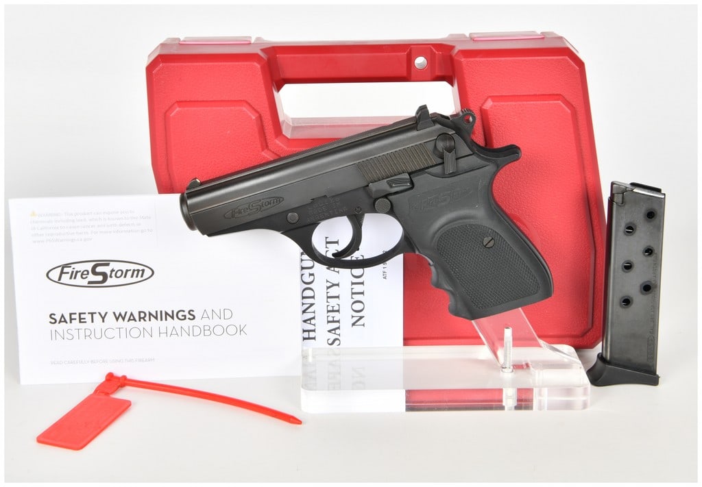 Bersa Firestorm Semi-Automatic Pistol .380 ACP with 3.5 Inch Barrel: This Bersa Firestorm is a compact semi-automatic, double-action/single-action pistol chambered in .380 ACP, designed for concealed carry and personal defense. It features a 3.5-inch barrel and is fini