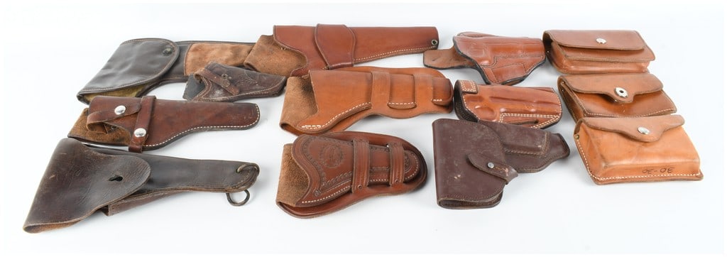 A Collection of Thirteen Leather Firearm Holsters and Ammunition Pouches Including Galco and (1 of 15)