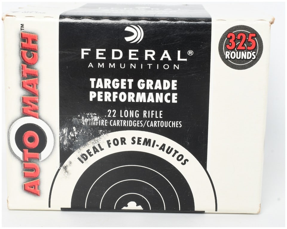 Federal AutoMatch 325 Rounds .22 Long Rifle Rimfire Ammunition: A bulk pack of Federal Ammunition AutoMatch .22 Long Rifle rimfire cartridges containing 325 rounds of 40 grain solid lead projectiles. Designed for target grade performance, these cartridges are opti