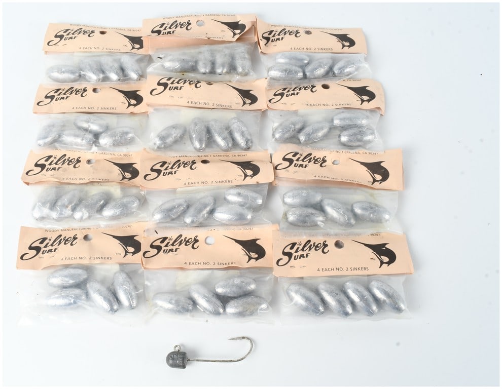 Twelve Vintage Silver Surf Lead Fishing Weights and Lead Head Jig (1 of 6)