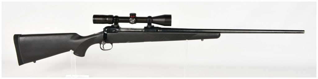 Savage Model 111 Bolt Action Rifle .300 Winchester Magnum: This is a Savage Model 111 bolt action rifle chambered in .300 Winchester Magnum, designed as a durable and reliable long range hunting platform. The rifle features a blued finish on the barrel and re