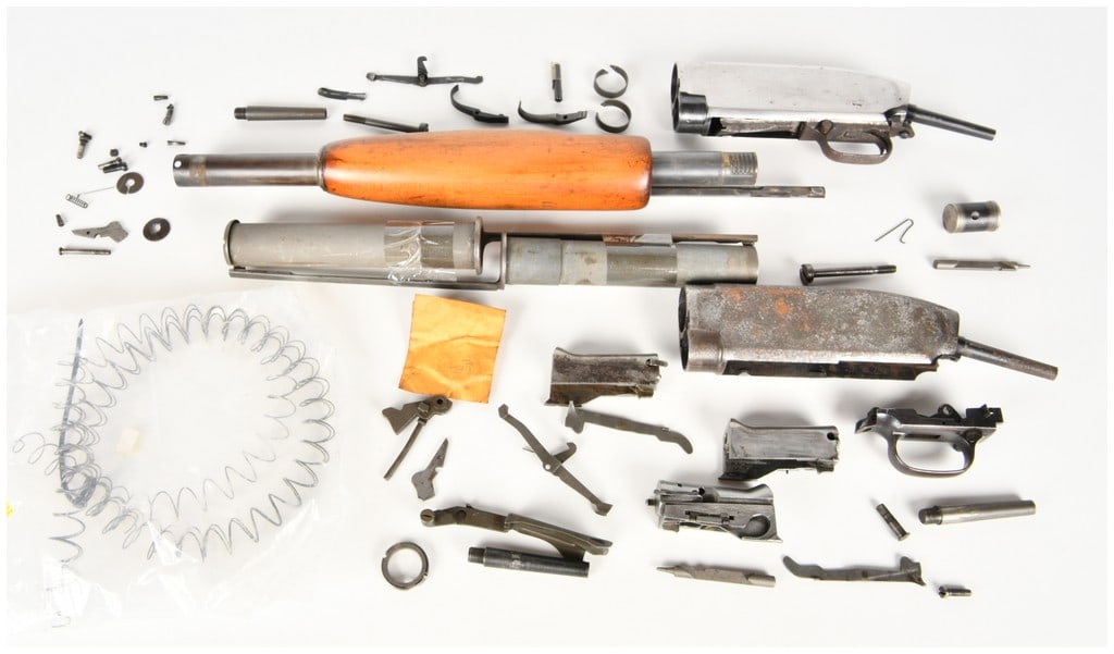 A Pair of Remington Model 11 Semi-Automatic Shotgun Receiver and Component Groups for Parts/Repair: A collection of components for the Remington Model 11 semi-automatic shotgun, offered as two parts guns. The lot includes two serialized receivers, one in a polished, unfinished state and the other sh