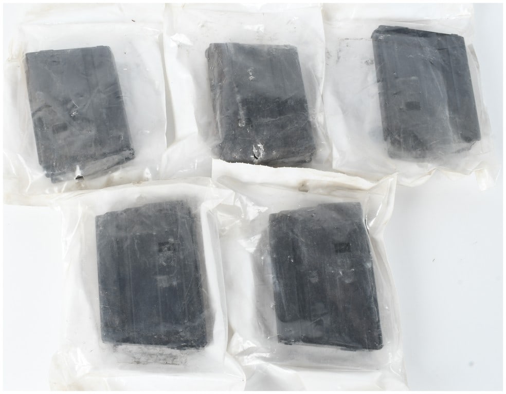 A Lot of 5 ASC 10 Round Stainless Steel Magazines 6.8 SPC: A lot of five firearm magazines manufactured by Ammunition Storage Components (ASC) for use with 6.8 SPC caliber rifles. Each magazine features a 10-round capacity and is constructed of stainless stee