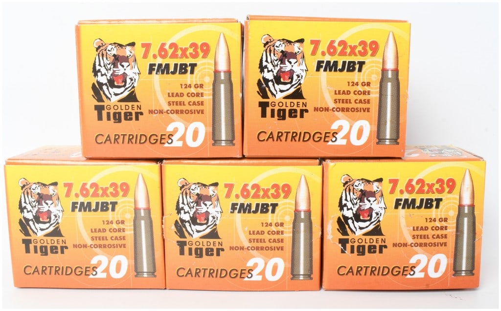 A Lot of 100 Rounds of Golden Tiger 7.62x39mm FMJBT Ammunition (1 of 3)