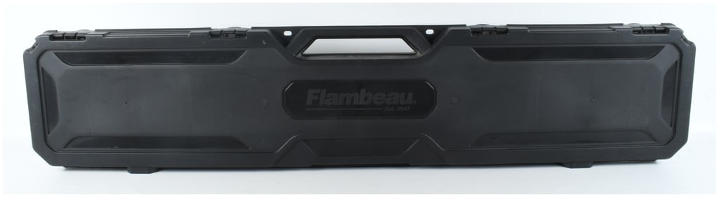 Flambeau Safe Shot Field Long Gun Case: This is a Flambeau brand hard-shell long gun case designed for the protective storage and transport of a single rifle or shotgun. The case is constructed from durable black molded polymer and features