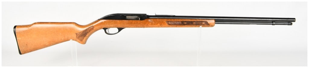 Glenfield Model 60 Semi-Automatic Rifle .22 LR with 22 Inch Barrel: This is a Glenfield Model 60 semi-automatic rimfire rifle manufactured by The Marlin Firearms Co. of North Haven, Connecticut. Chambered for .22 Long Rifle, this autoloader is equipped with a 22-inch 