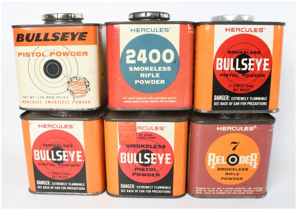 A Lot of 6 Hercules Smokeless Powder Advertising Tins (1 of 5)