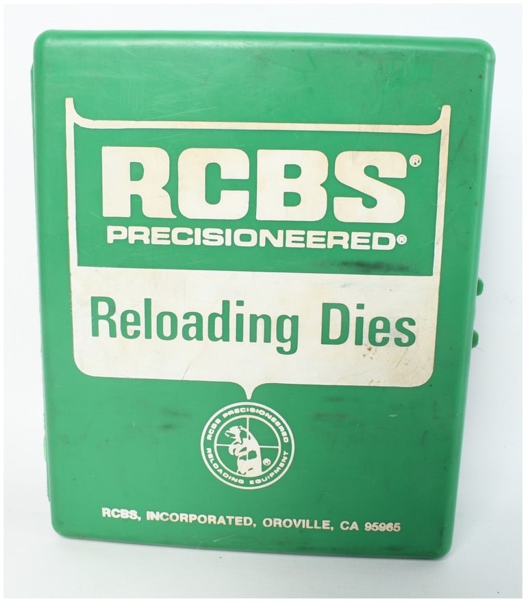 Two RCBS .30-40 Krag Full Length Reloading Dies in Original Case: An RCBS full-length two die reloading set for .30-40 Krag caliber ammunition. The set consists of 2 reloading dies made of threaded steel with knurled grips and silver-toned knurled lock rings. These 