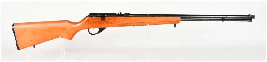 J.C. Higgins Model 29 Semi-Automatic Rifle .22 SL & LR for Parts/Repair: This J.C. Higgins semi-automatic rifle is chambered for .22 Short, Long, and Long Rifle cartridges and is configured with a tubular magazine located beneath the barrel. Key markings on the left side o