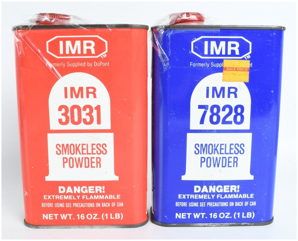 Two Vintage IMR Smokeless Powder Canisters 3031 and 7828 (1 of 2)