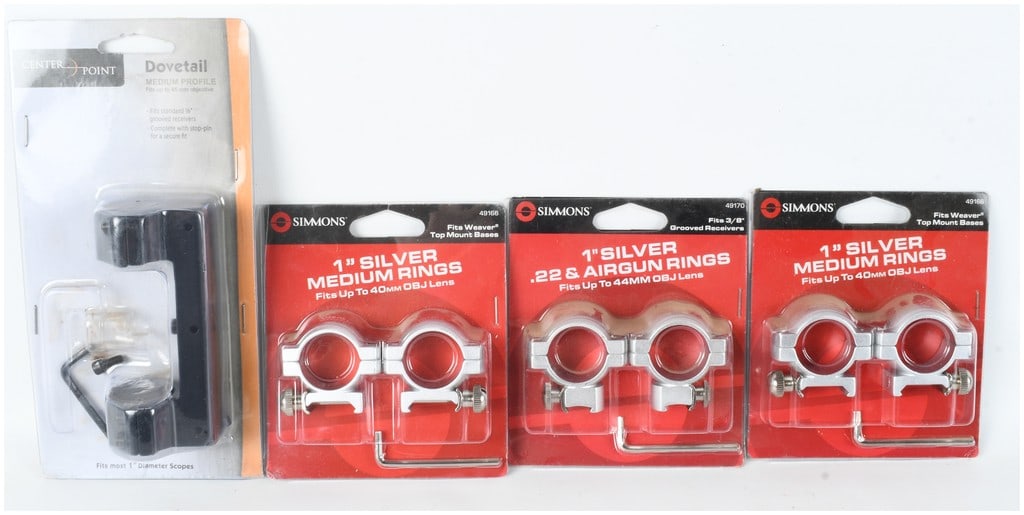 A Collection of 4 CenterPoint and Simmons Scope Mounting Accessories including 1 Inch Silver Rings (1 of 7)