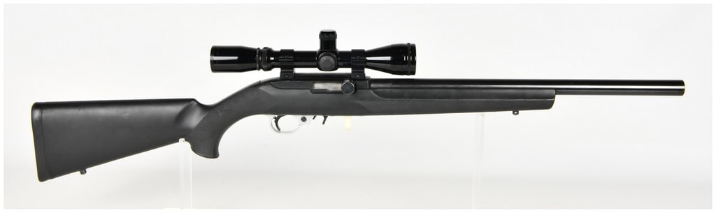 Ruger Model 10/22 Semi-Automatic Rifle .17 HM2 with Heavy Barrel: This semi-automatic target rifle is built upon a Ruger Model 10/22 receiver and has been professionally modified with an E. Arthur Brown Co. caliber conversion. The rifle is chambered for .17 HM2 and 