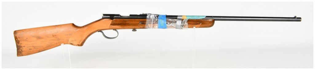 Western Field Model 32 Bolt Action Rifle .22 S, L & LR for Parts/Repair: This Western Field Model 32 is a bolt-action rifle chambered for .22 Short, Long, and Long Rifle cartridges, currently intended for use as a parts gun. The firearm consists of a blued barrel and recei