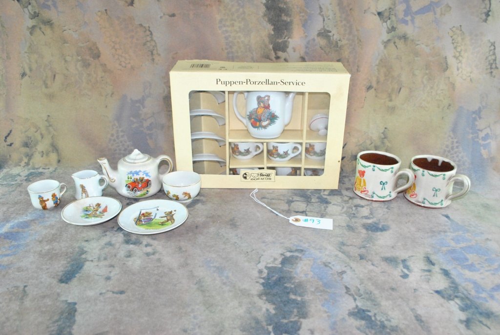 Lot of various Steiff tea set pottery: and cups Alfonzo by cotswold pottery sold as seen in pictures.