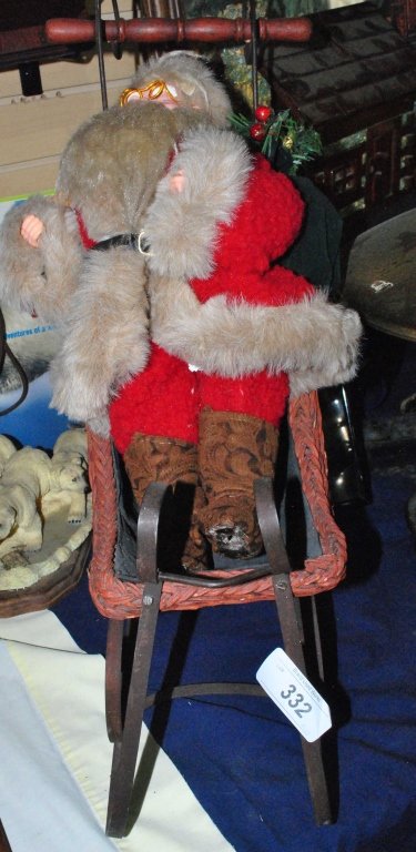SANTA DOLL ON VINTAGE SLEIGH: VINTAGE SLEIGH WITH SANTA