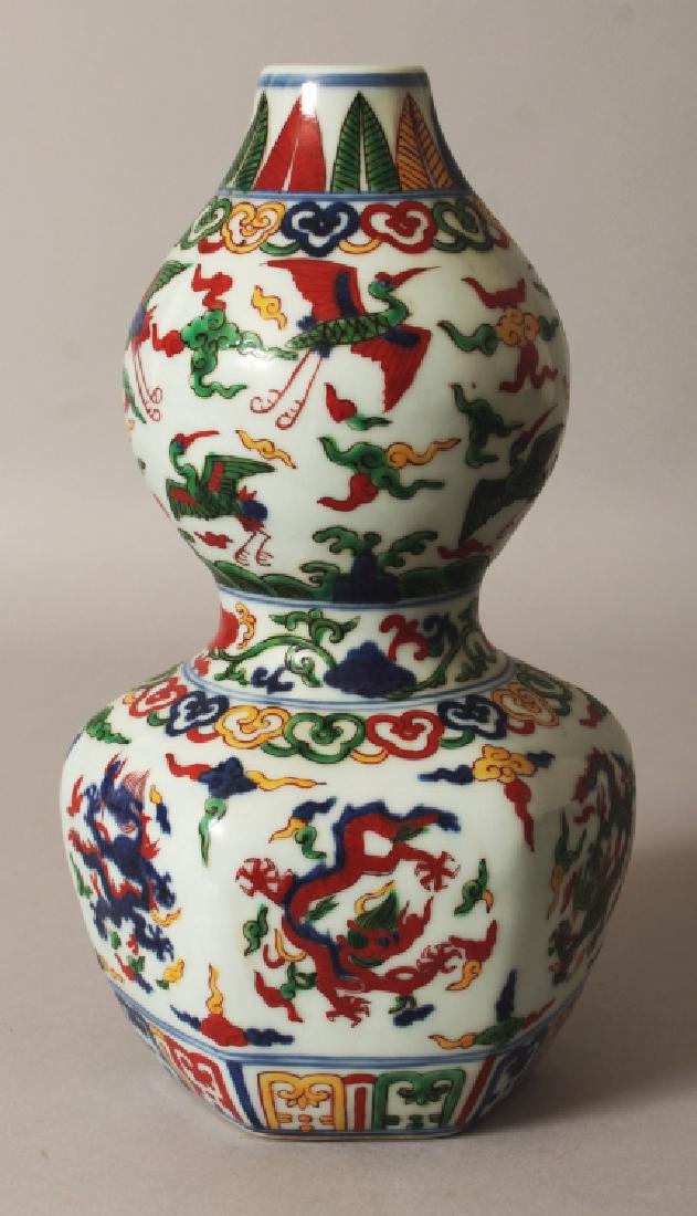 A CHINESE WUCAI DOUBLE GOURD PORCELAIN VASE, the (1 of 9)