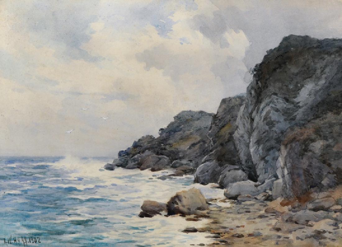 Archibald Williamson Hogg (19th - 20th Century): Archibald Williamson Hogg (19th - 20th Century) British. A Rocky Coastal Scene, Watercolour, Signed and Dated 1902, 13" x 18".