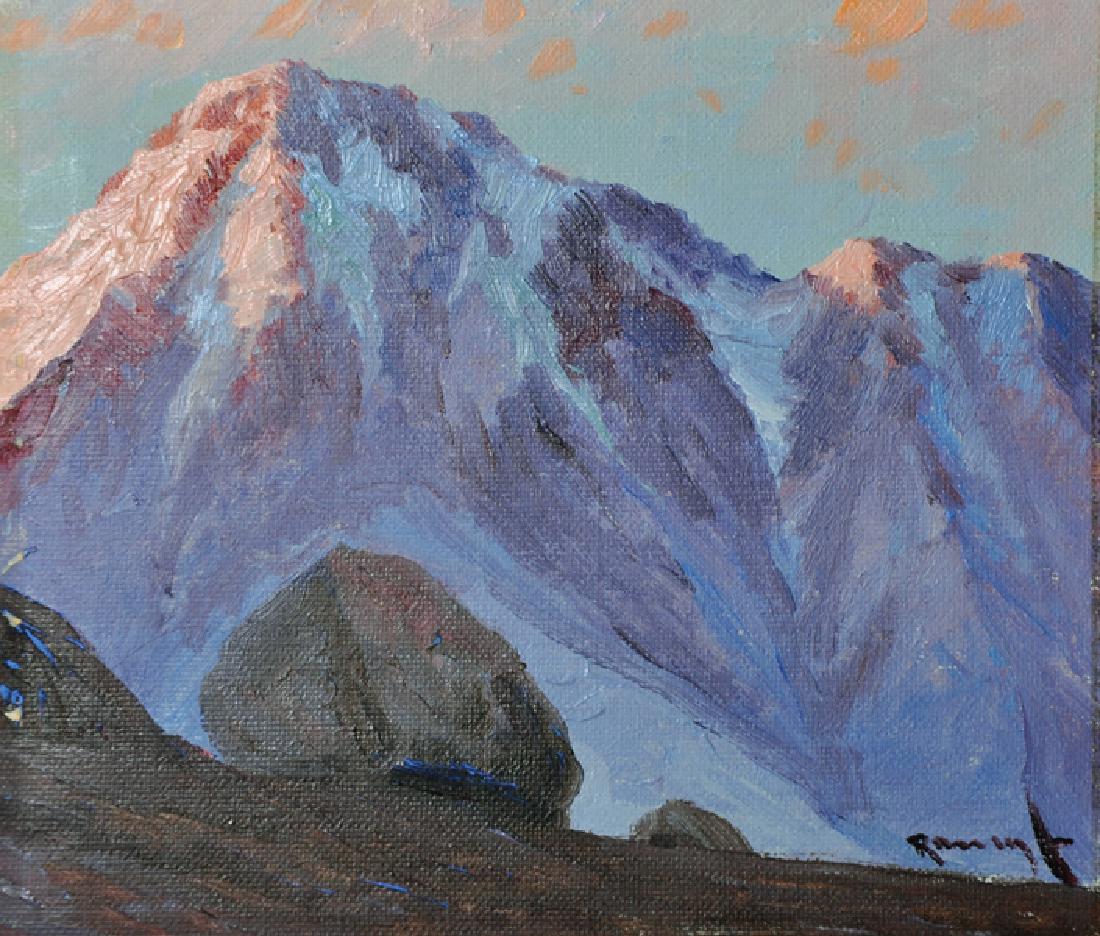 Benito Ramos Catalan (1888-1961) Chilean. 'Landscape of: Benito Ramos Catalan (1888-1961) Chilean. 'Landscape of the Cordillera Andes', Oil on Board, Signed, and Inscribed on the reverse, Unframed, 6" x 7".