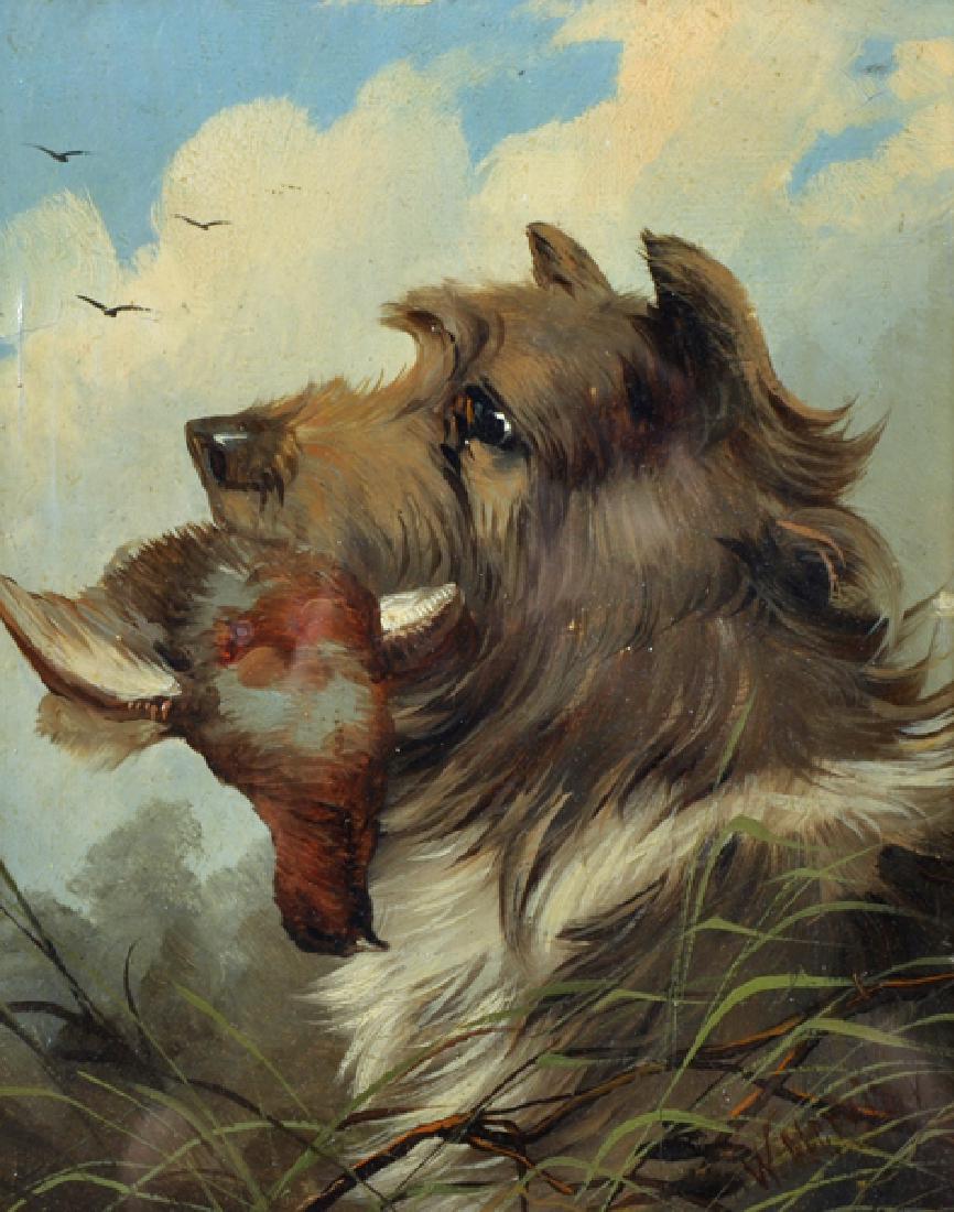 William Walker Morris (act.1850-1871) British. Head of: William Walker Morris (act.1850-1871) British. Head of a Terrier, with a Pheasant in its Mouth, Oil on Canvas, Signed, 10" x 8.25", and the companion piece, a Spaniel, a pair (2).
