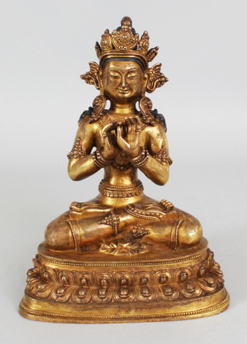A GOOD QUALITY CHINESE GILT BRONZE FIGURE OF AMITAYUS (1 of 6)