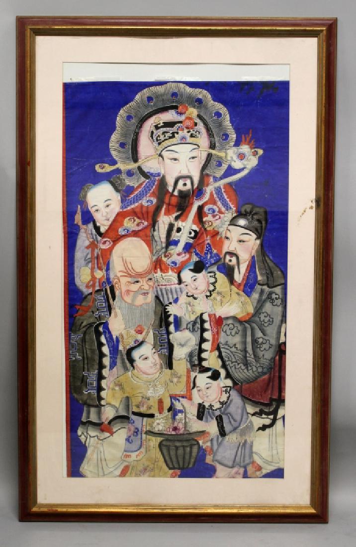 A LARGE 20TH CENTURY FRAMED CHINESE PAINTING ON PAPER, (1 of 7)