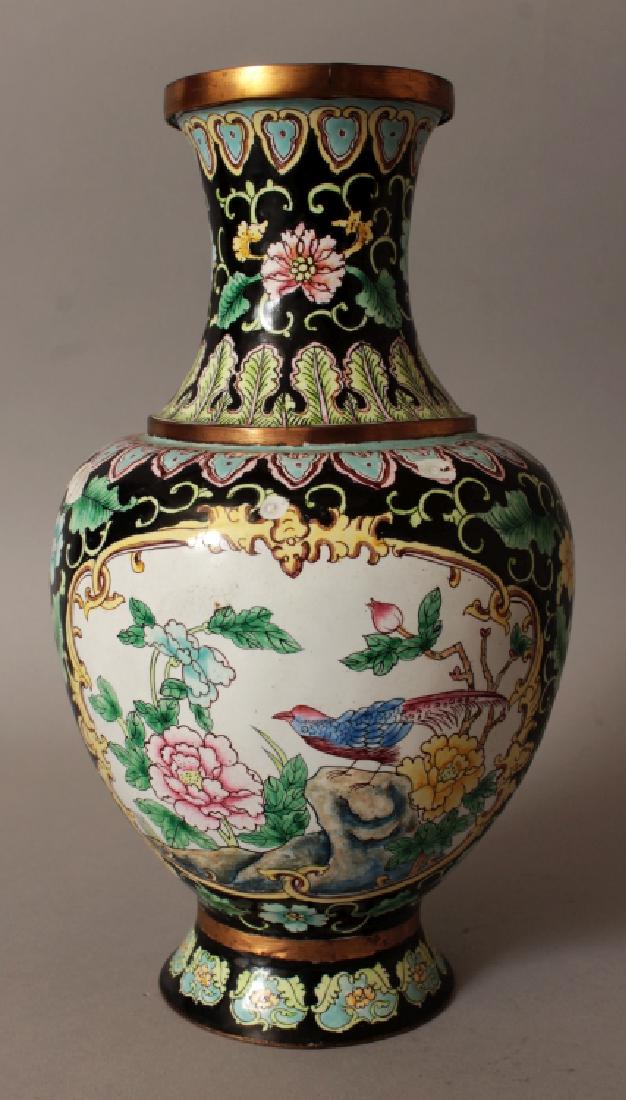 A 20TH CENTURY CHINESE CANTON ENAMEL VASE, 8.8in high. (1 of 6)