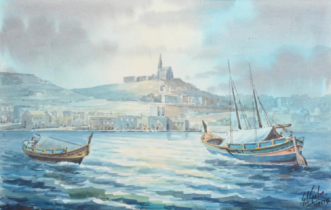Edwin Galea (1934- ) Maltese. "Mgarr- Gozo", a: Edwin Galea (1934- ) Maltese. "Mgarr- Gozo", a Maltese Coastal Scene, Watercolour, Signed and Inscribed 'Malta", and Inscribed and Dated 1970 in Pencil, 6.75" x 10.5", and another by the same hand, "M