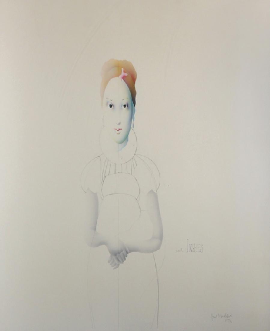 Paul Wunderlich (1927-2010) German. "Portrait apr s: Paul Wunderlich (1927-2010) German. "Portrait apr s Ingres", Portrait of a Lady, Watercolour and Pencil on joined paper, Signed, Inscribed 'Ingres', and Dated 1973 in Pencil, 35" x 28.5". Provenance; 