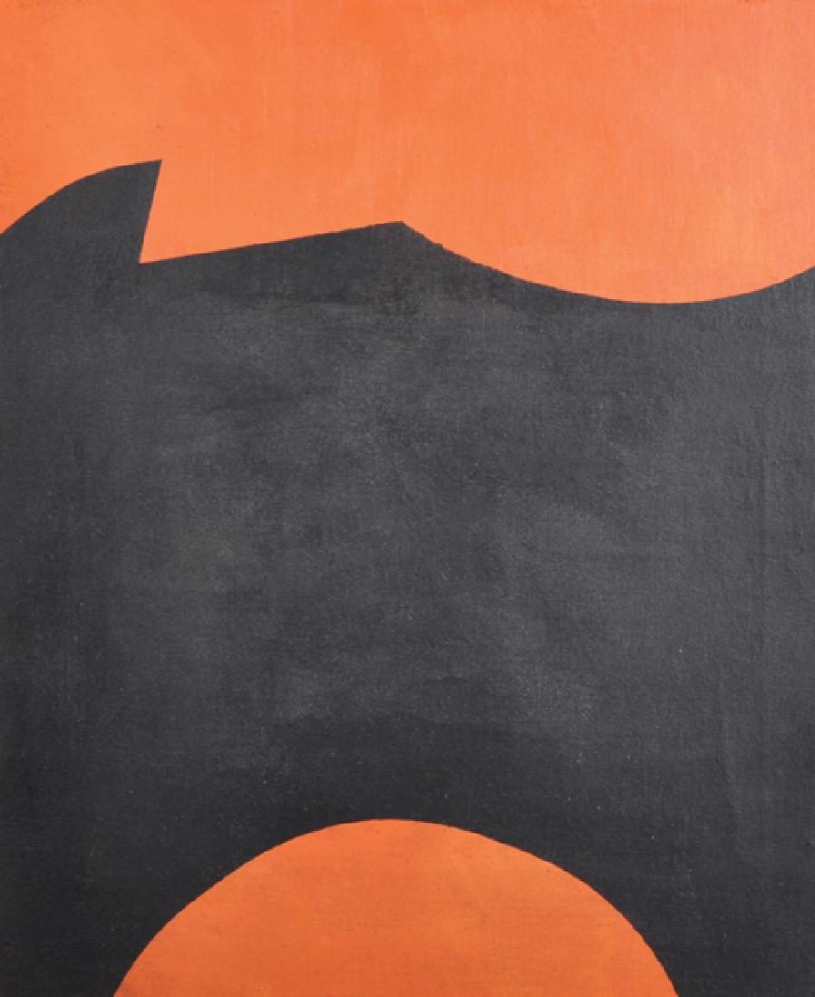 After Leon Polk Smith (1906-1996) American. 'Stretch of: After Leon Polk Smith (1906-1996) American. 'Stretch of Black 11', Oil on Canvas, bears an Inscription on the reverse, 22" x 18".